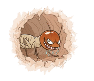Angry cartoon termite in tunnel
